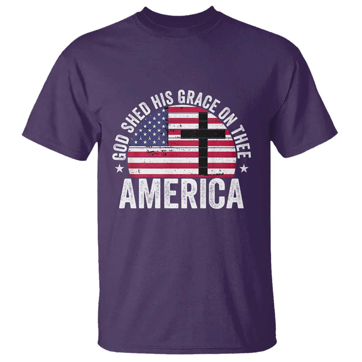 God Shed His Grace On Thee T Shirt Vintage Patriotic Christian USA Flag Cross - Wonder Print Shop