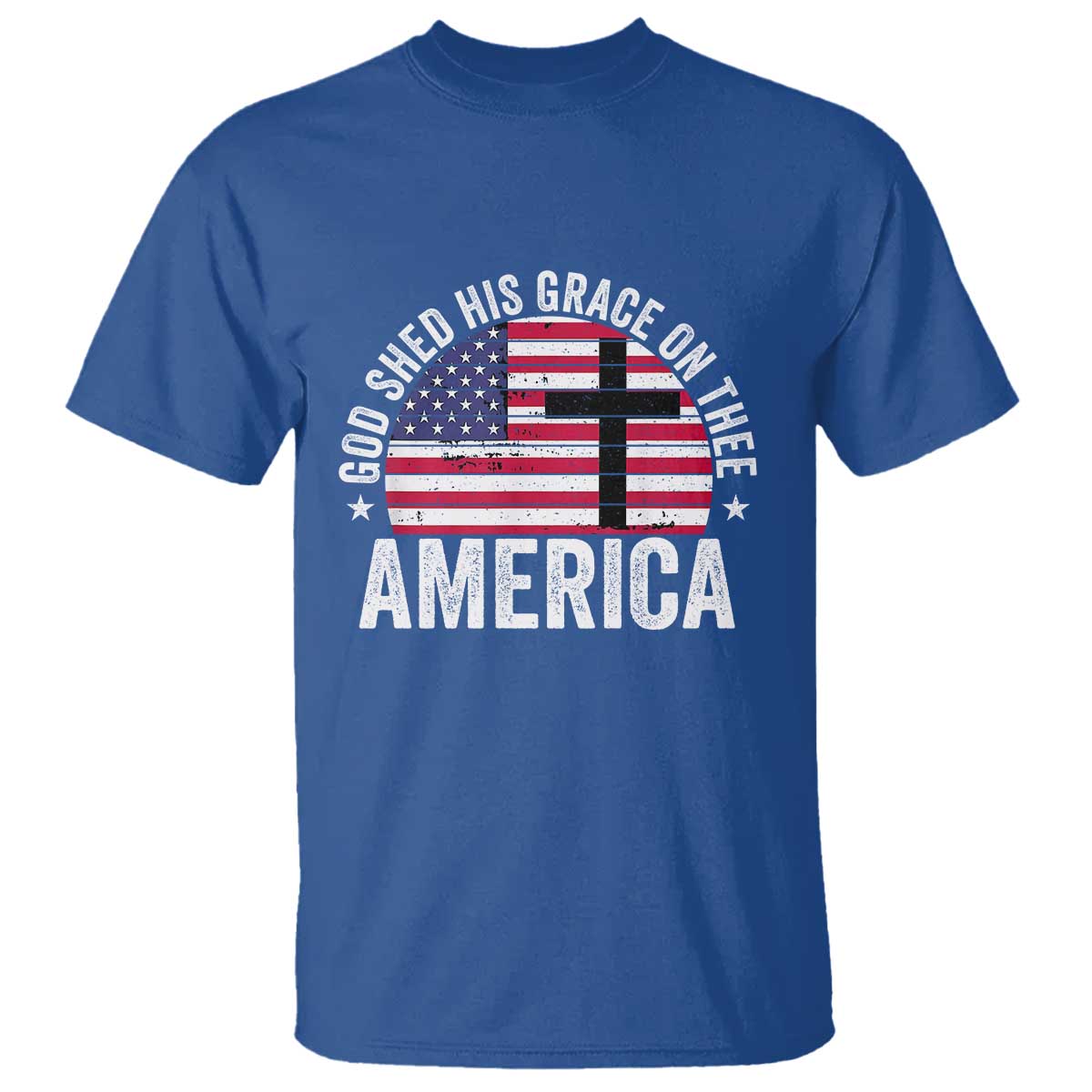 God Shed His Grace On Thee T Shirt Vintage Patriotic Christian USA Flag Cross - Wonder Print Shop
