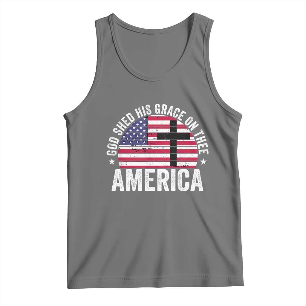 God Shed His Grace On Thee Tank Top Vintage Patriotic Christian USA Flag Cross - Wonder Print Shop