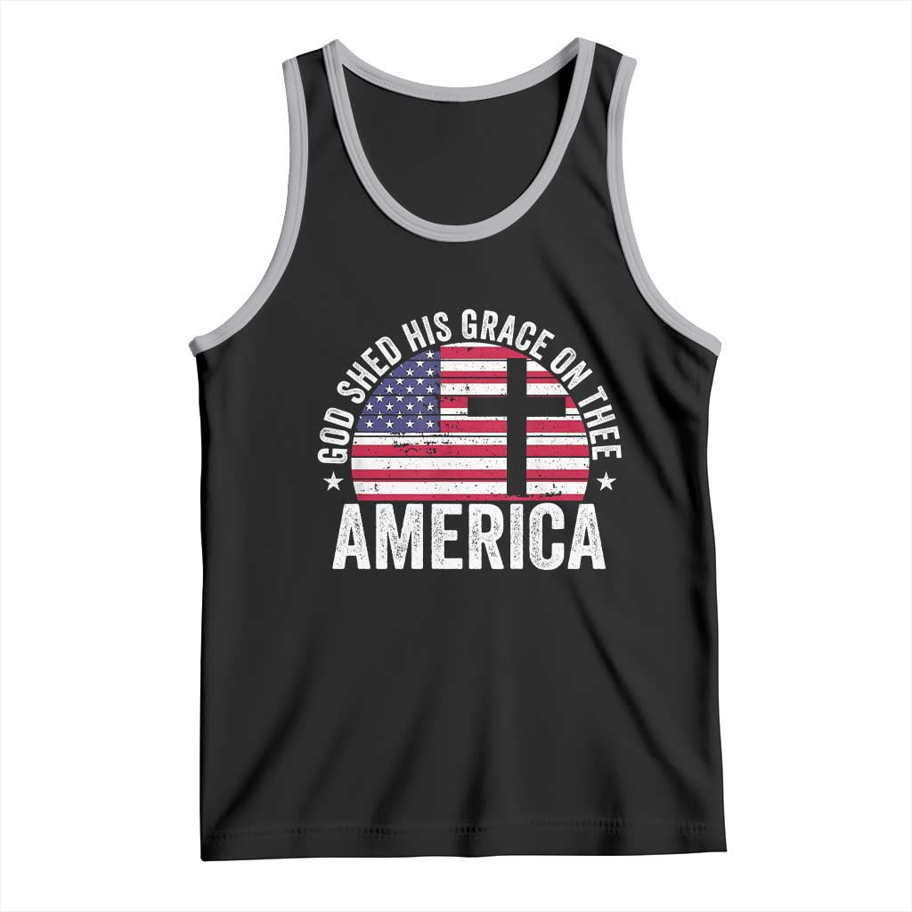 God Shed His Grace On Thee Tank Top Vintage Patriotic Christian USA Flag Cross - Wonder Print Shop