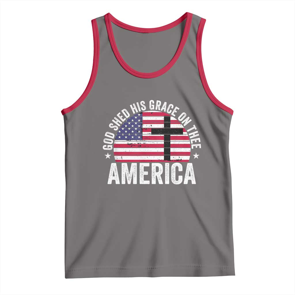 God Shed His Grace On Thee Tank Top Vintage Patriotic Christian USA Flag Cross - Wonder Print Shop