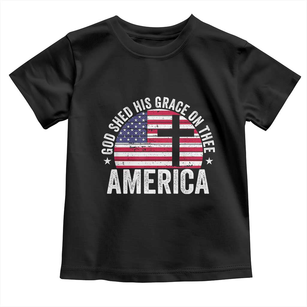 God Shed His Grace On Thee Toddler T Shirt Vintage Patriotic Christian USA Flag Cross - Wonder Print Shop