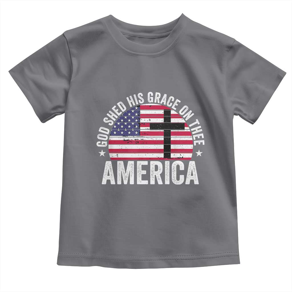 God Shed His Grace On Thee Toddler T Shirt Vintage Patriotic Christian USA Flag Cross - Wonder Print Shop