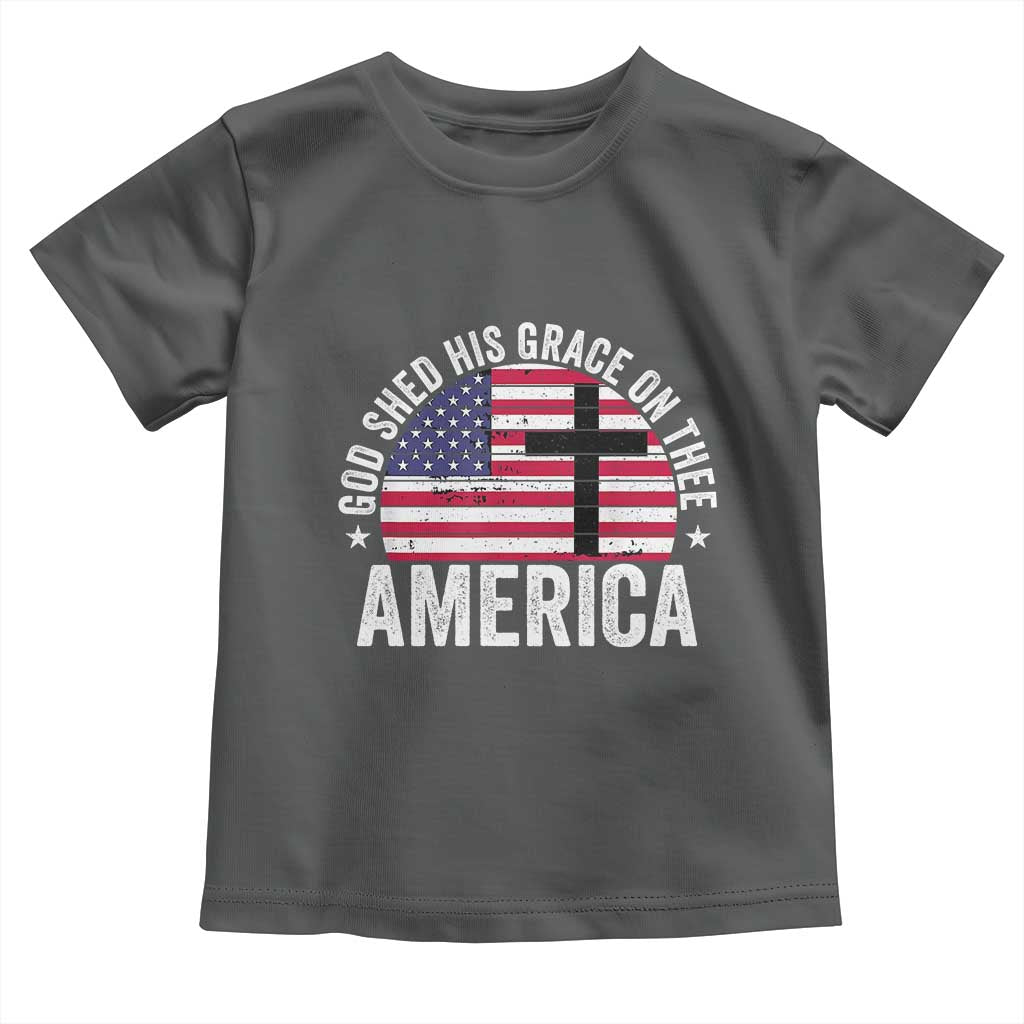 God Shed His Grace On Thee Toddler T Shirt Vintage Patriotic Christian USA Flag Cross - Wonder Print Shop