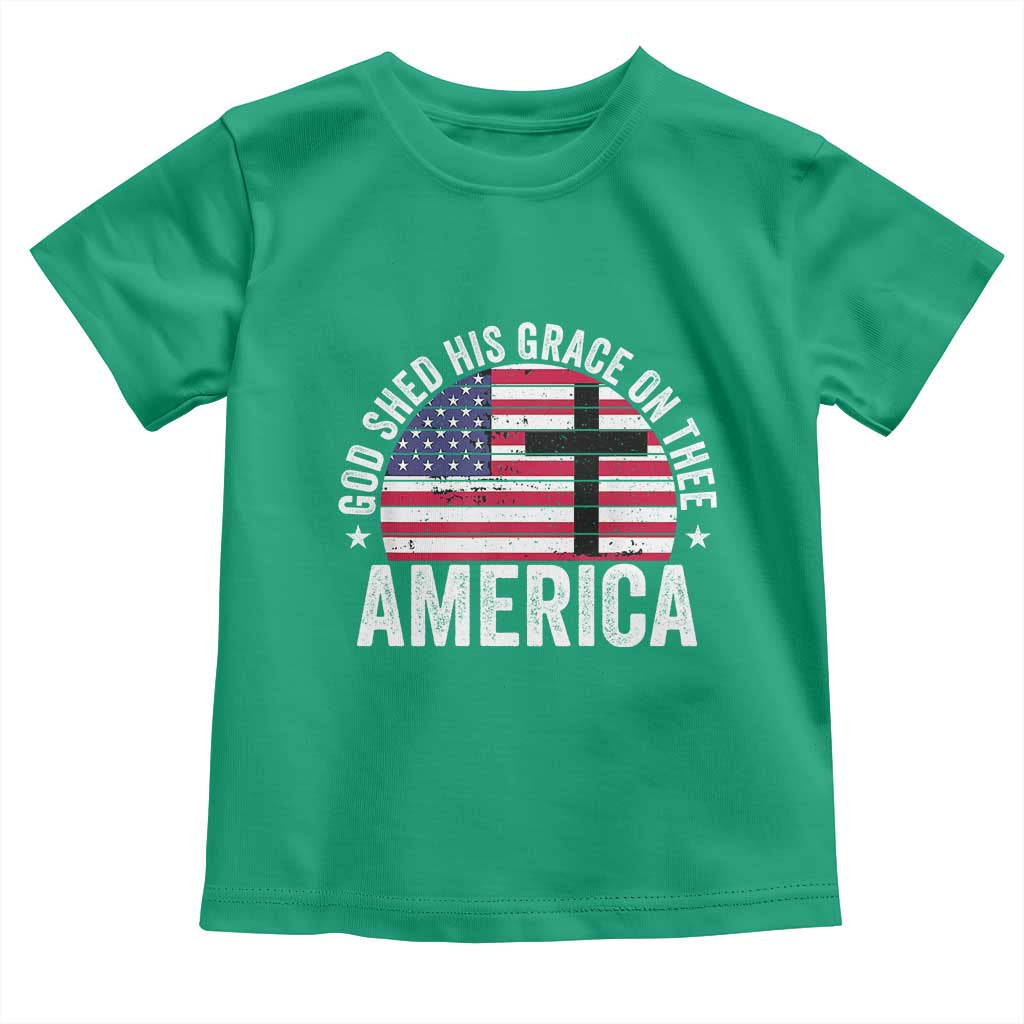 God Shed His Grace On Thee Toddler T Shirt Vintage Patriotic Christian USA Flag Cross - Wonder Print Shop