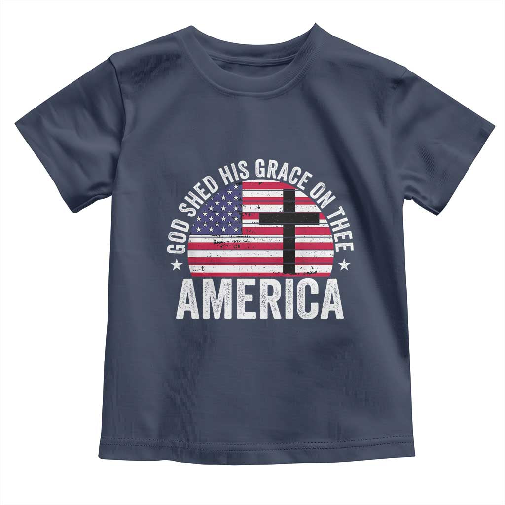 God Shed His Grace On Thee Toddler T Shirt Vintage Patriotic Christian USA Flag Cross - Wonder Print Shop