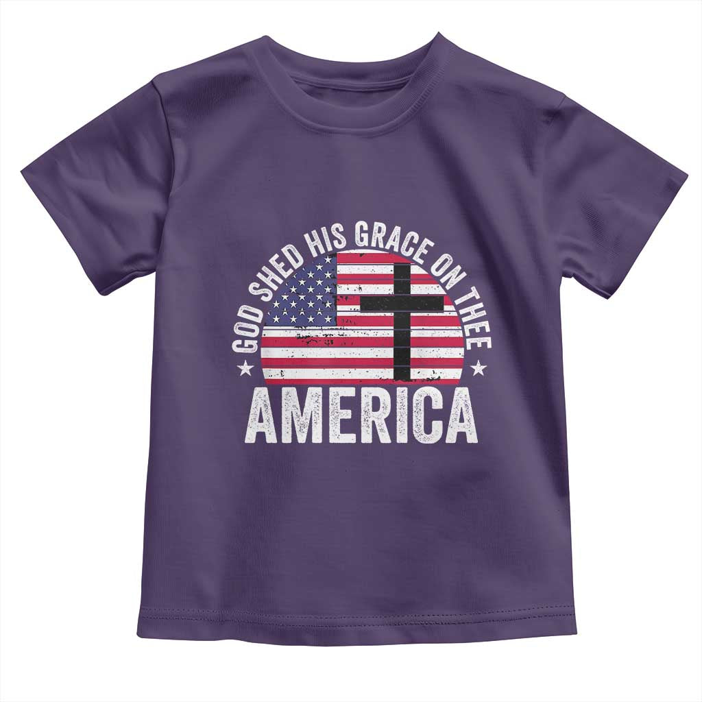 God Shed His Grace On Thee Toddler T Shirt Vintage Patriotic Christian USA Flag Cross - Wonder Print Shop