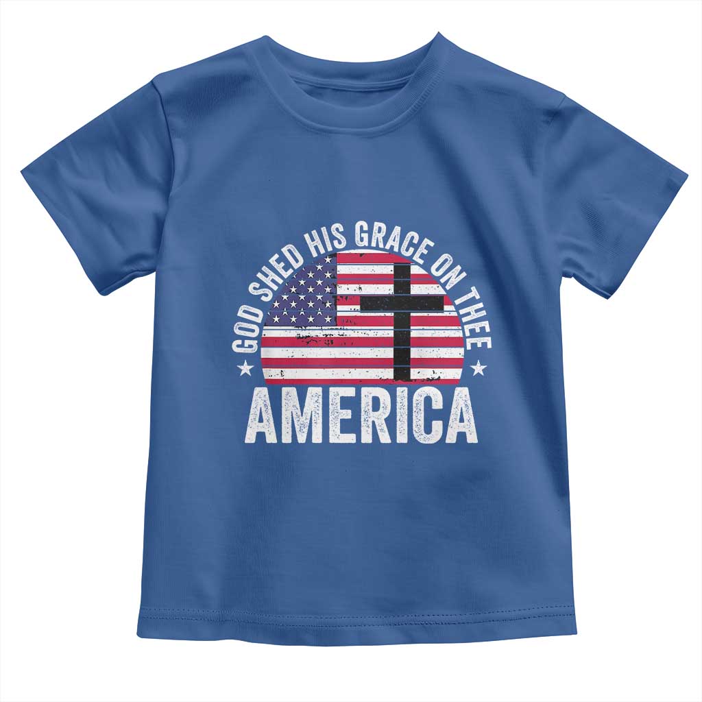 God Shed His Grace On Thee Toddler T Shirt Vintage Patriotic Christian USA Flag Cross - Wonder Print Shop