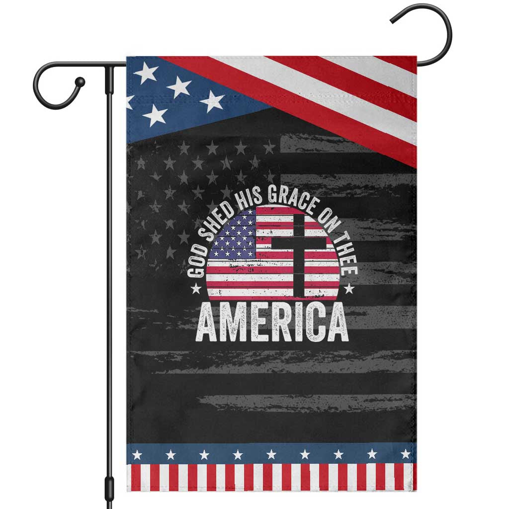 God Shed His Grace On Thee Garden Flag Vintage Patriotic Christian USA Flag Cross