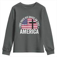 God Shed His Grace On Thee Youth Sweatshirt Vintage Patriotic Christian USA Flag Cross - Wonder Print Shop