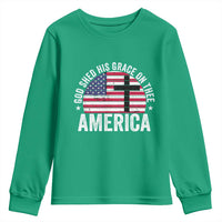 God Shed His Grace On Thee Youth Sweatshirt Vintage Patriotic Christian USA Flag Cross - Wonder Print Shop