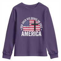 God Shed His Grace On Thee Youth Sweatshirt Vintage Patriotic Christian USA Flag Cross - Wonder Print Shop