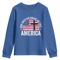 God Shed His Grace On Thee Youth Sweatshirt Vintage Patriotic Christian USA Flag Cross - Wonder Print Shop