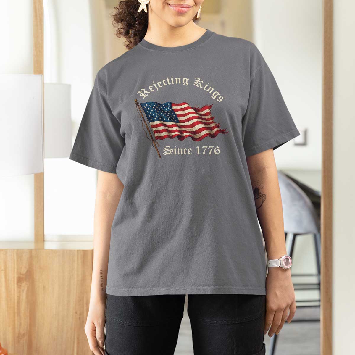 Rejecting Kings T Shirt For Women Since 1776 No Kings In America Retro US Flag