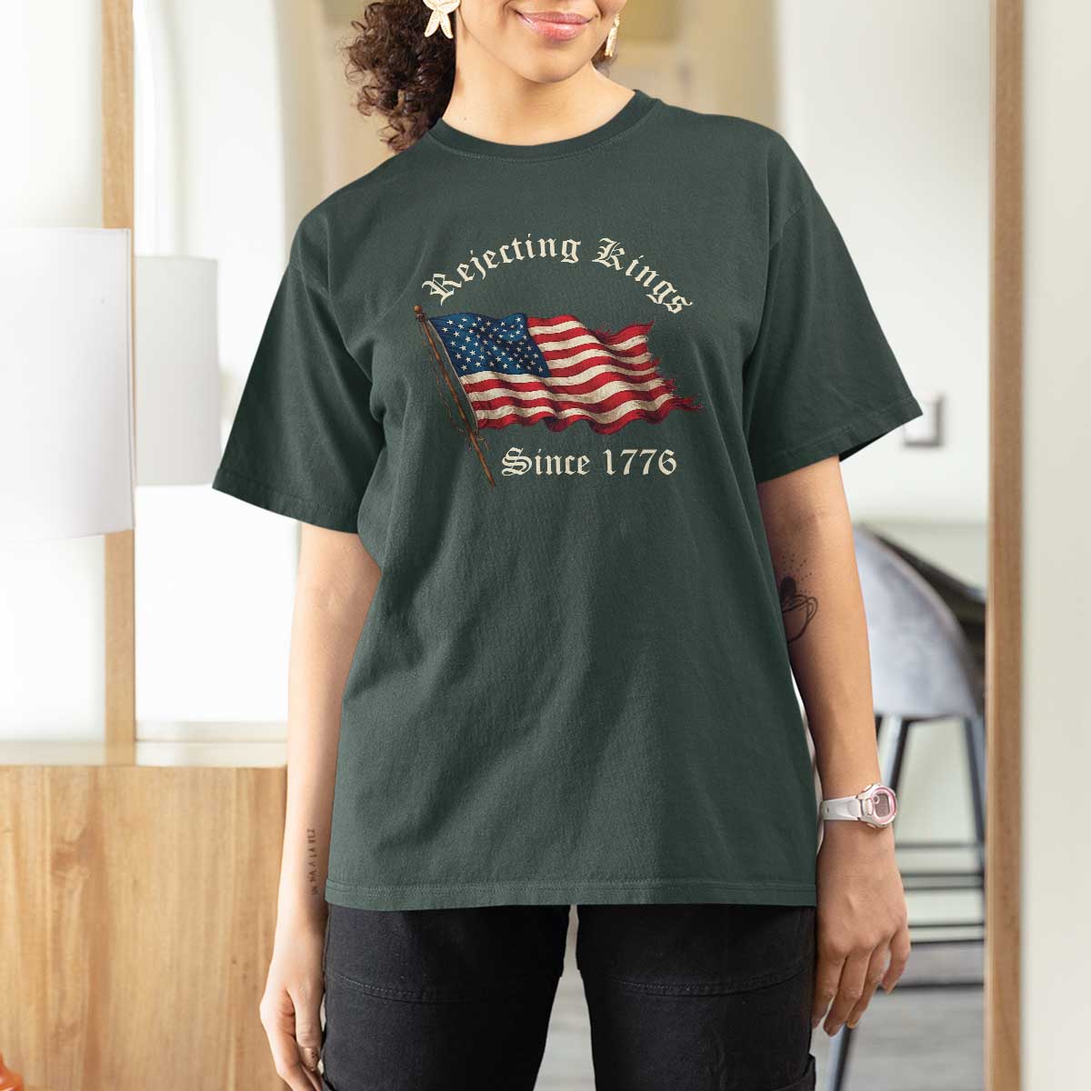 Rejecting Kings T Shirt For Women Since 1776 No Kings In America Retro US Flag