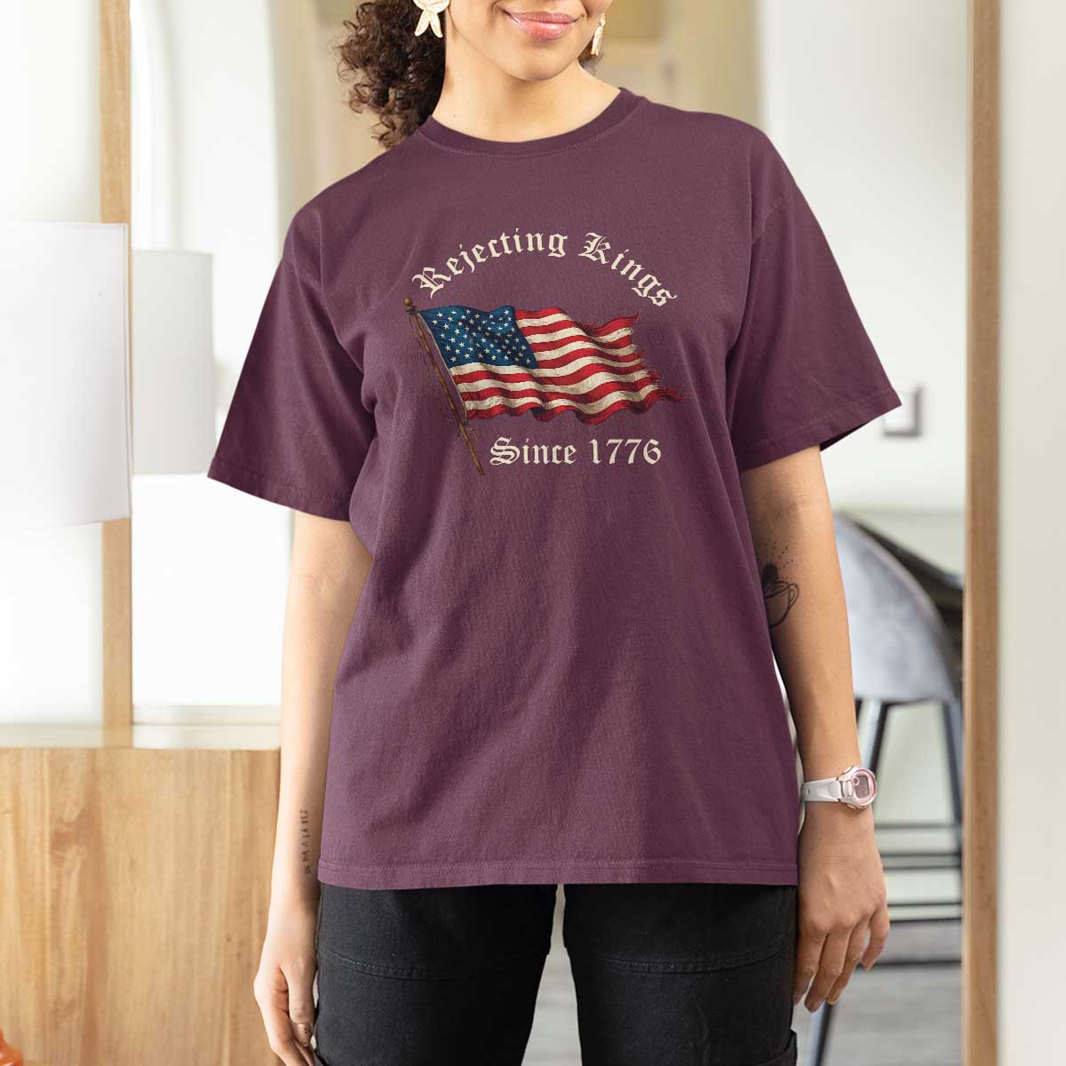 Rejecting Kings T Shirt For Women Since 1776 No Kings In America Retro US Flag