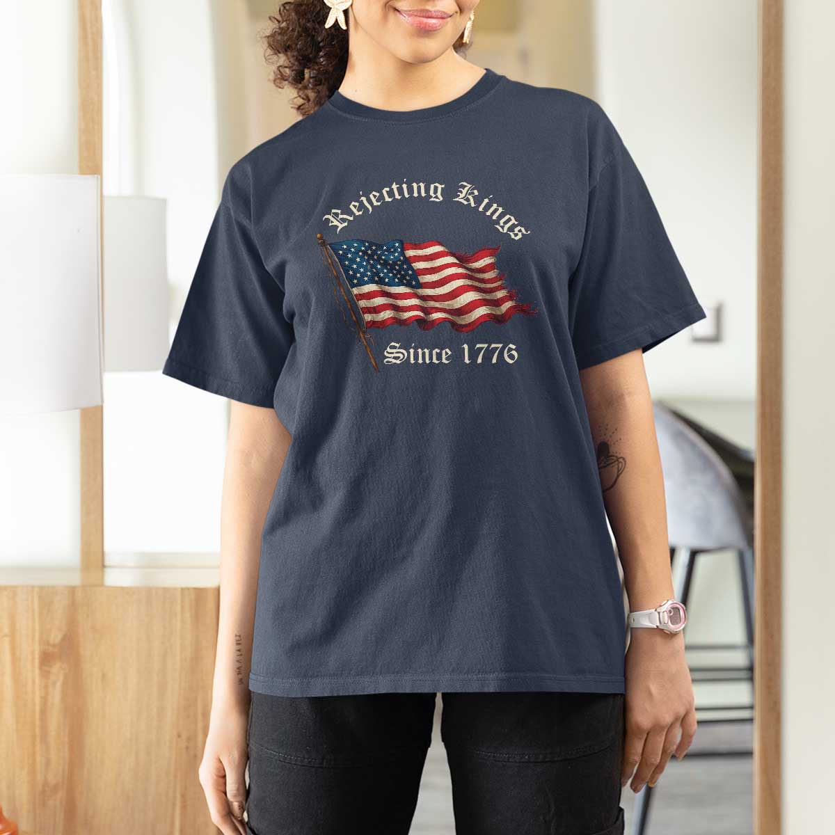 Rejecting Kings T Shirt For Women Since 1776 No Kings In America Retro US Flag