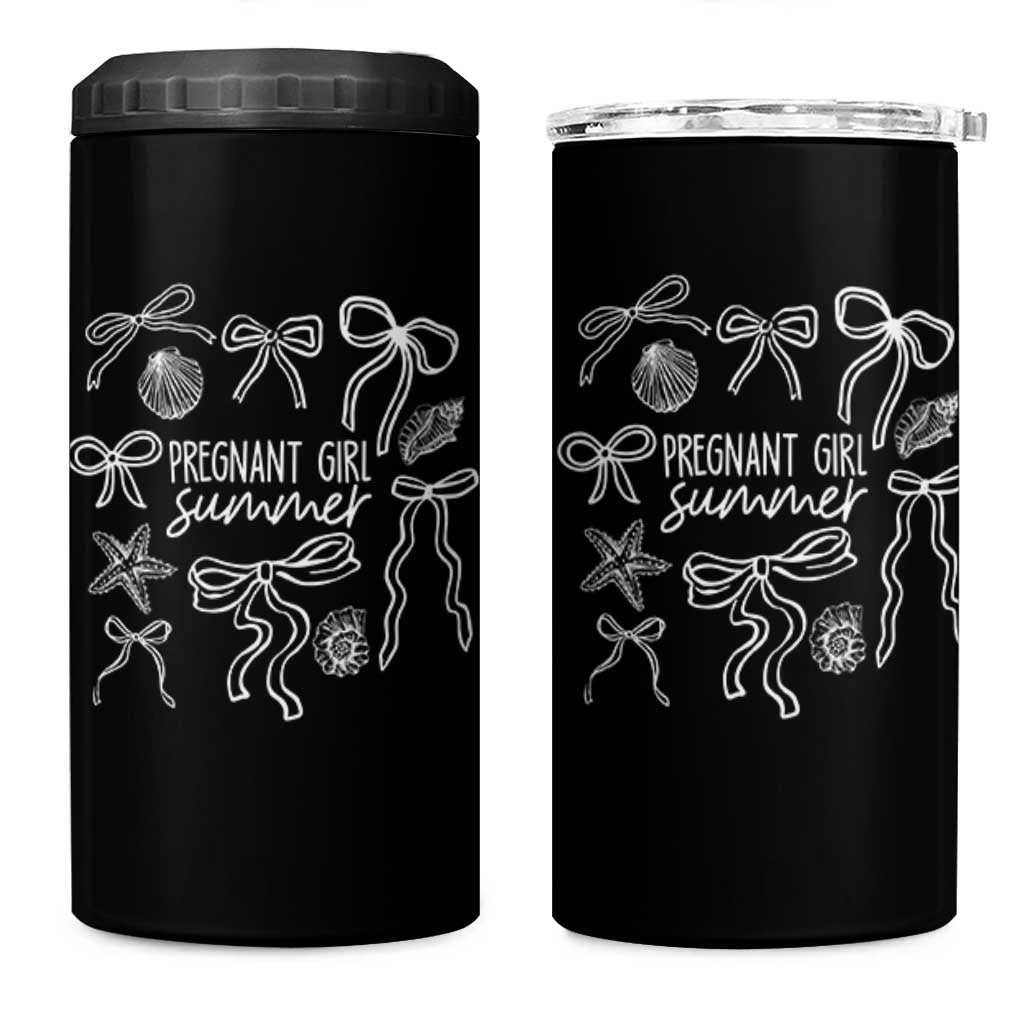Pregnant Girl Summer 4 in 1 Can Cooler Tumbler Beach Pregnancy Announcement Summer Baby Shower - Wonder Print Shop