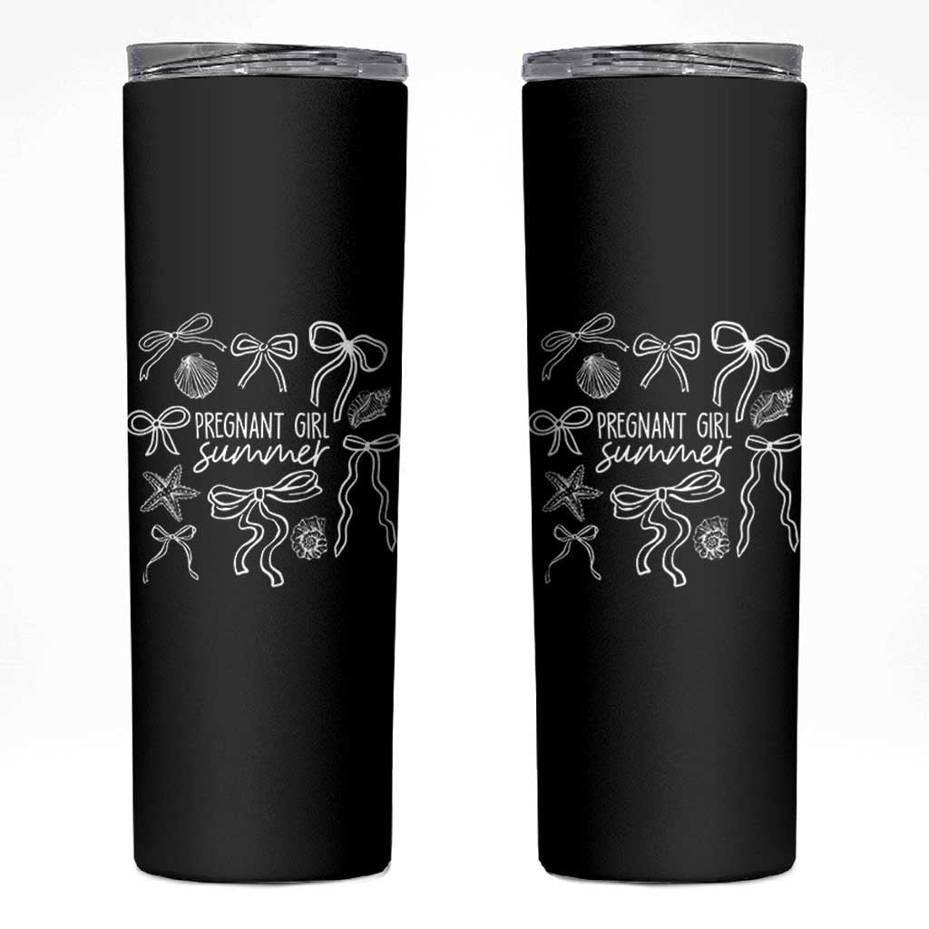 Pregnant Girl Summer Skinny Tumbler Beach Pregnancy Announcement Summer Baby Shower - Wonder Print Shop