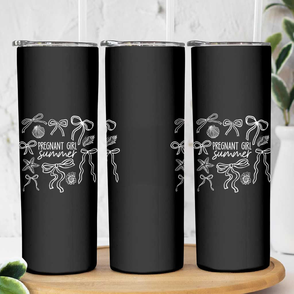 Pregnant Girl Summer Skinny Tumbler Beach Pregnancy Announcement Summer Baby Shower - Wonder Print Shop