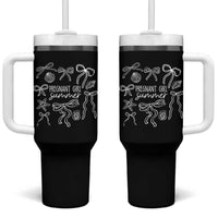 Pregnant Girl Summer Tumbler With Handle Beach Pregnancy Announcement Summer Baby Shower - Wonder Print Shop