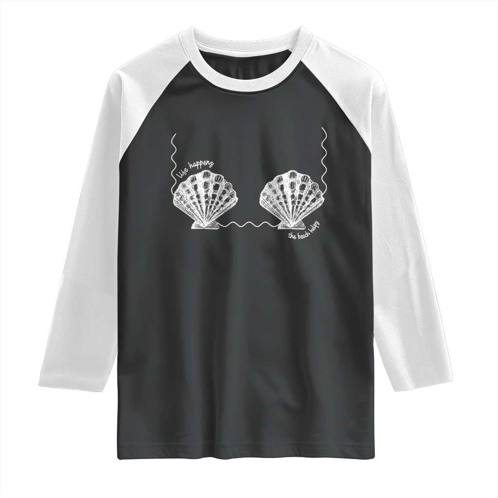 Seashell Bra Raglan Shirt Mermaid Cute Summer Beach Vacation - Wonder Print Shop