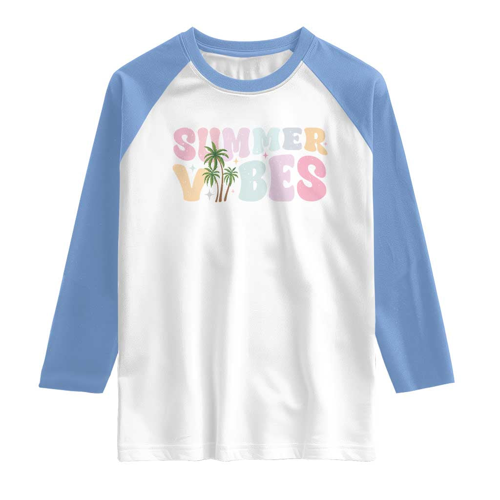 Summer Vibes Raglan Shirt Beach Life Gift Distressed Beach Mom - Wonder Print Shop
