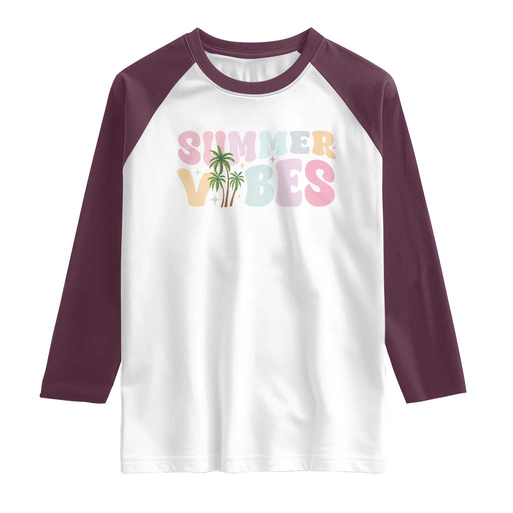 Summer Vibes Raglan Shirt Beach Life Gift Distressed Beach Mom - Wonder Print Shop