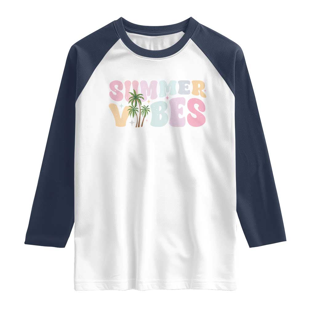 Summer Vibes Raglan Shirt Beach Life Gift Distressed Beach Mom - Wonder Print Shop