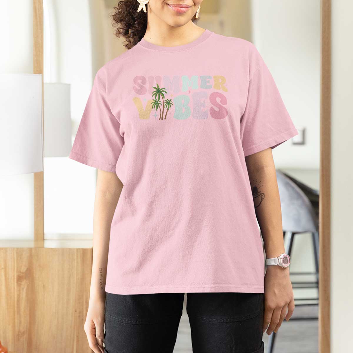 Summer Vibes T Shirt For Women Beach Life Gift Distressed Beach Mom - Wonder Print Shop