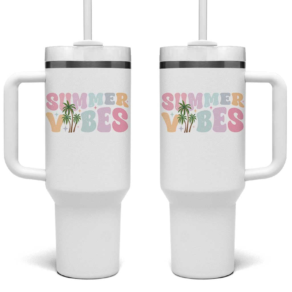 Summer Vibes Tumbler With Handle Beach Life Gift Distressed Beach Mom - Wonder Print Shop