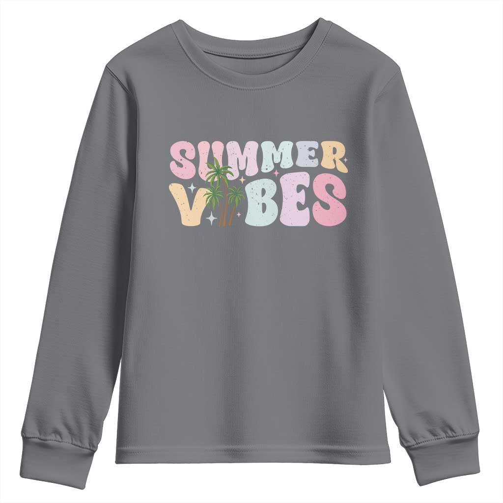 Summer Vibes Youth Sweatshirt Beach Life Gift Distressed Beach Mom - Wonder Print Shop
