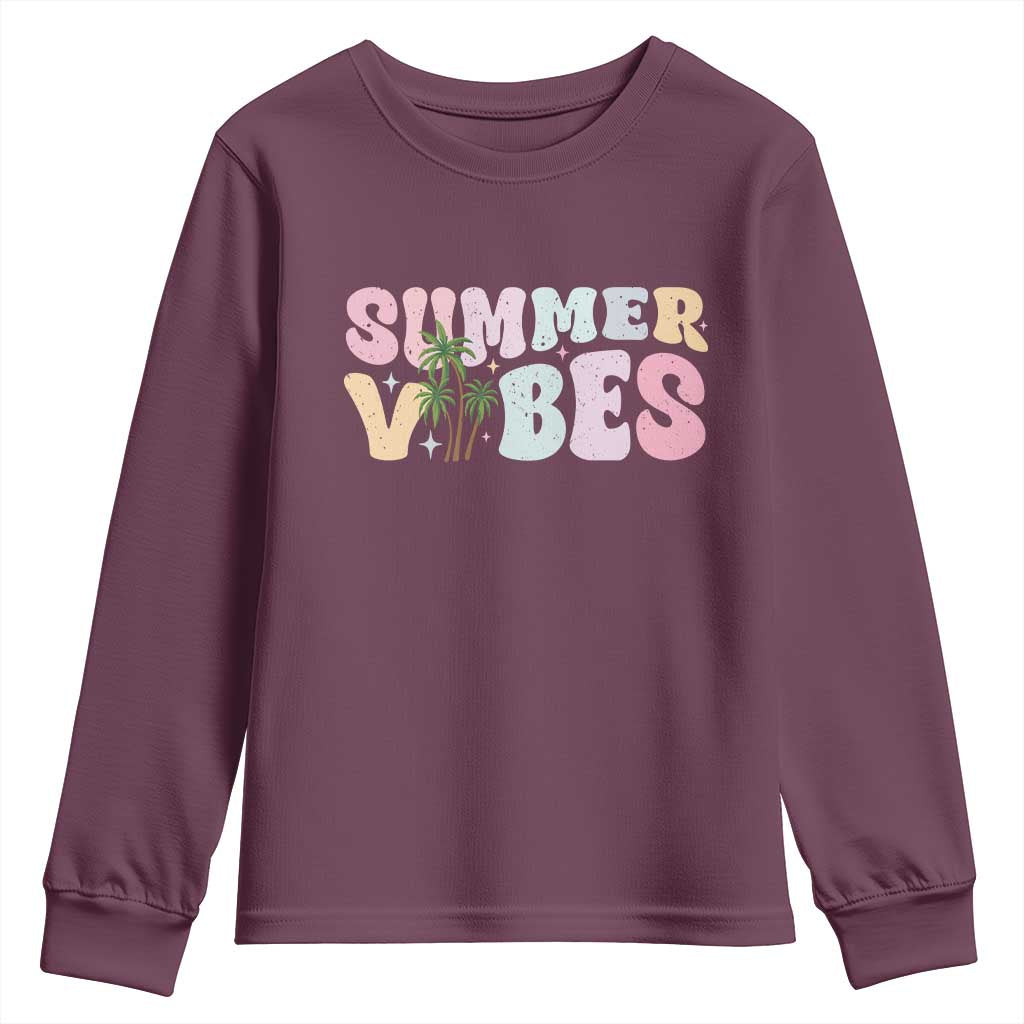 Summer Vibes Youth Sweatshirt Beach Life Gift Distressed Beach Mom - Wonder Print Shop