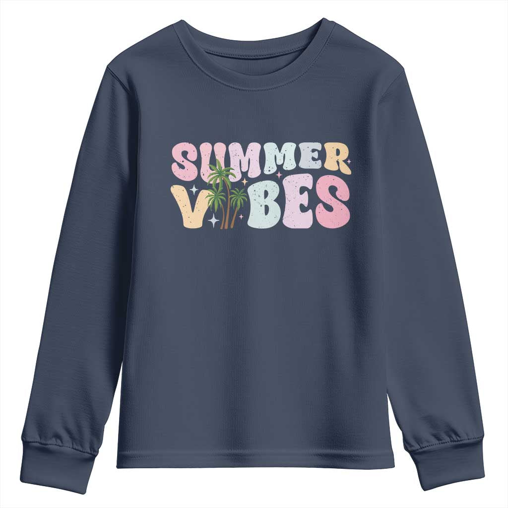 Summer Vibes Youth Sweatshirt Beach Life Gift Distressed Beach Mom - Wonder Print Shop