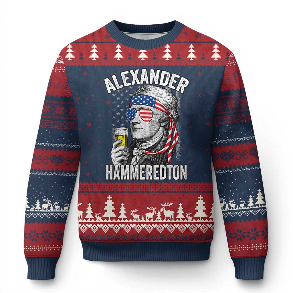 Funny Hamilton Drinking Ugly Christmas Sweater Alexander Hammeredton 4th of July Beer Merica Flag - Wonder Print Shop