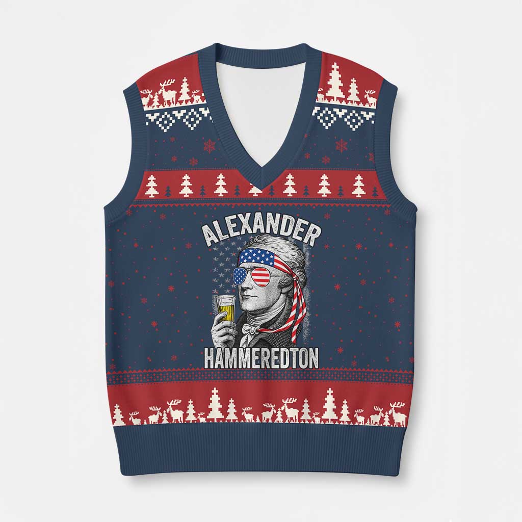 Funny Hamilton Drinking V-Neck Knit Sweater Vest Alexander Hammeredton 4th of July Beer Merica Flag - Wonder Print Shop