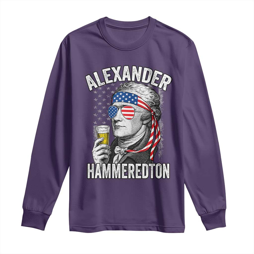 Funny Hamilton Drinking Long Sleeve Shirt Alexander Hammeredton 4th of July Beer Merica Flag - Wonder Print Shop