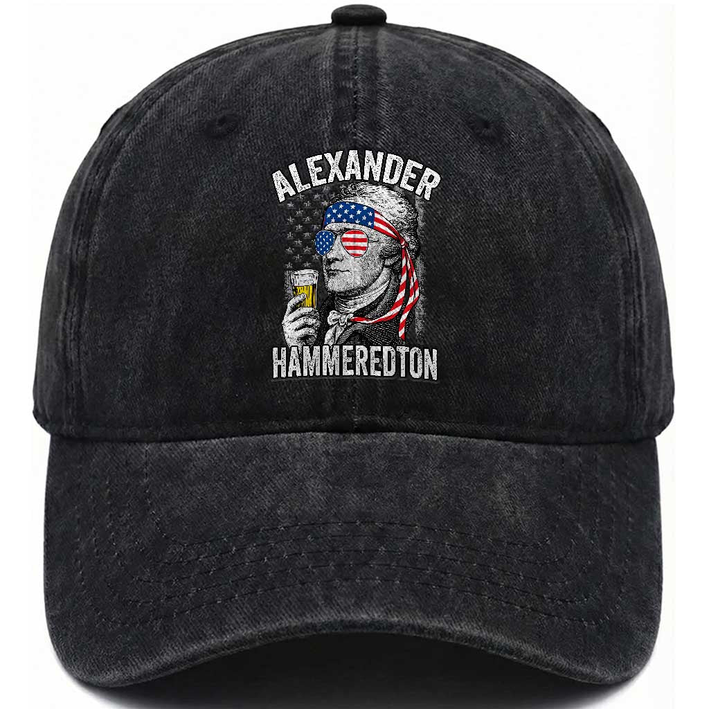 Funny Hamilton Drinking Washed Cotton Baseball Cap Alexander Hammeredton 4th of July Beer Merica Flag