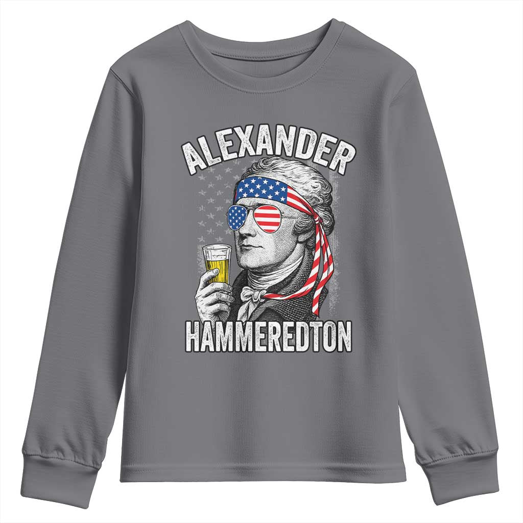 Funny Hamilton Drinking Youth Sweatshirt Alexander Hammeredton 4th of July Beer Merica Flag - Wonder Print Shop