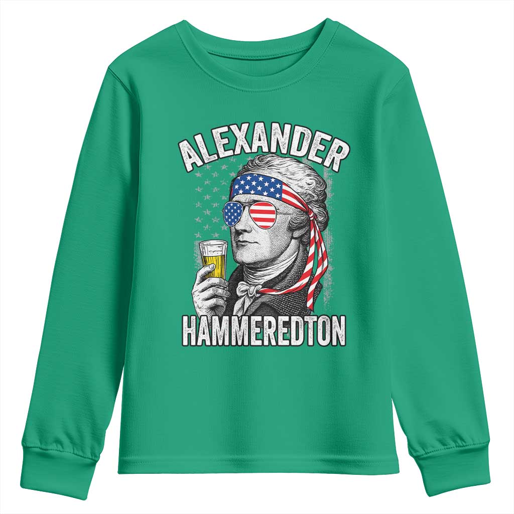Funny Hamilton Drinking Youth Sweatshirt Alexander Hammeredton 4th of July Beer Merica Flag - Wonder Print Shop