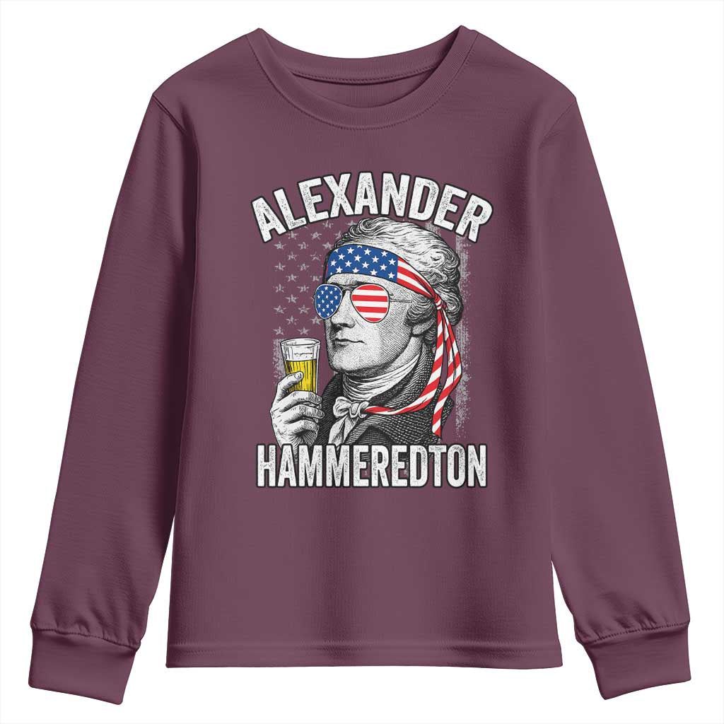 Funny Hamilton Drinking Youth Sweatshirt Alexander Hammeredton 4th of July Beer Merica Flag - Wonder Print Shop