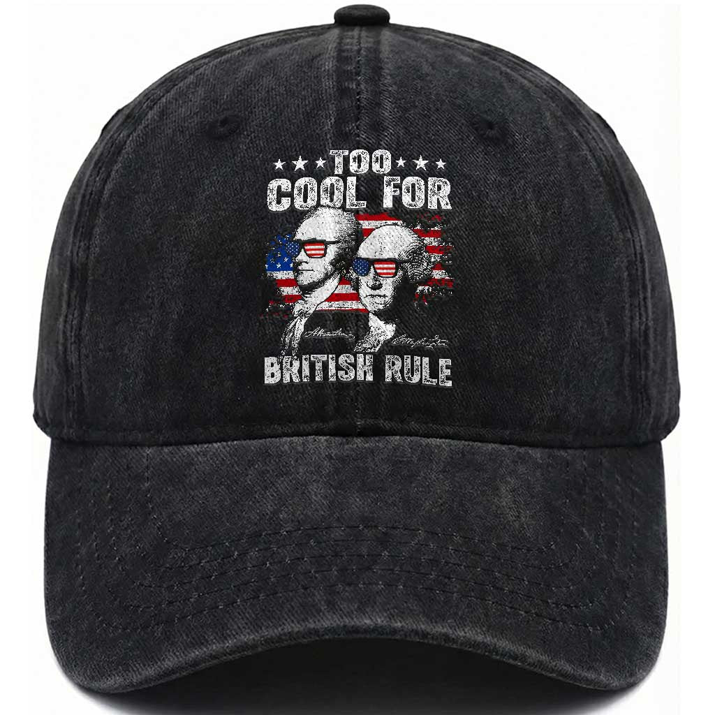 Too Cool For British Rule Washed Cotton Baseball Cap USA American Flag 4th of July