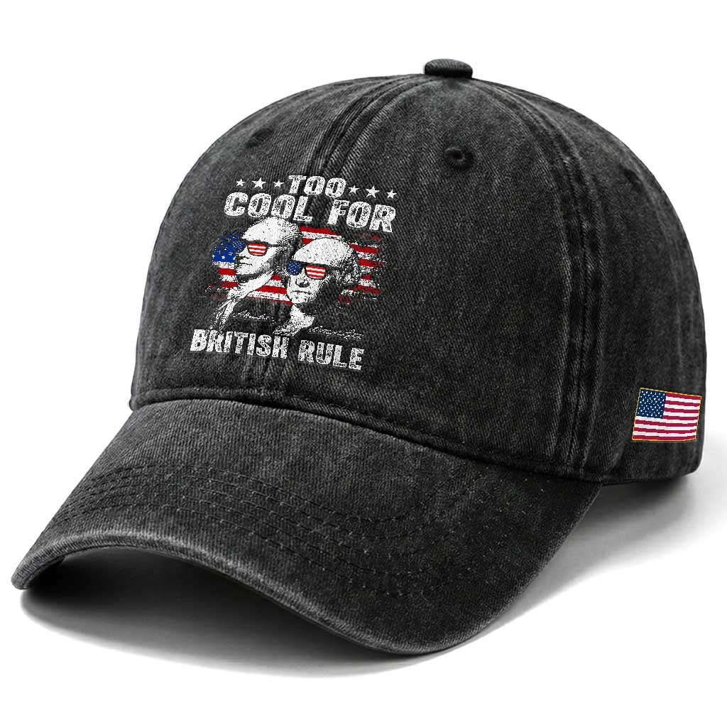 Too Cool For British Rule Washed Cotton Baseball Cap USA American Flag 4th of July