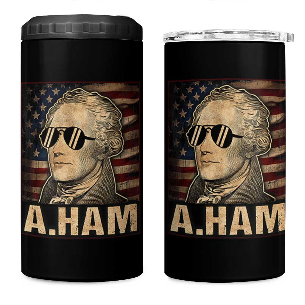 Alexander Hamilton 4 in 1 Can Cooler Tumbler Vintage American Flag - Wonder Print Shop