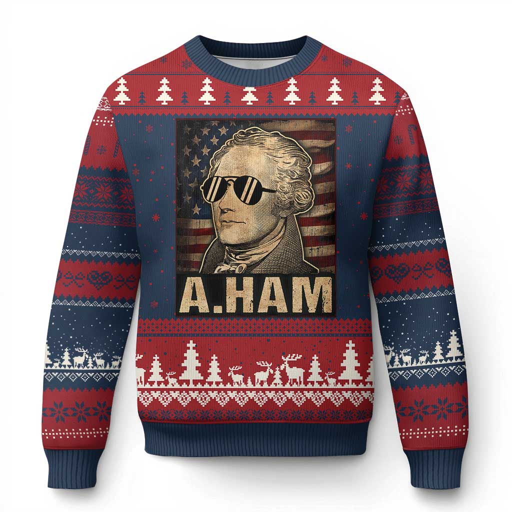 Alexander Hamilton Ugly Christmas Sweater Vintage American Flag - Wonder Print Shop