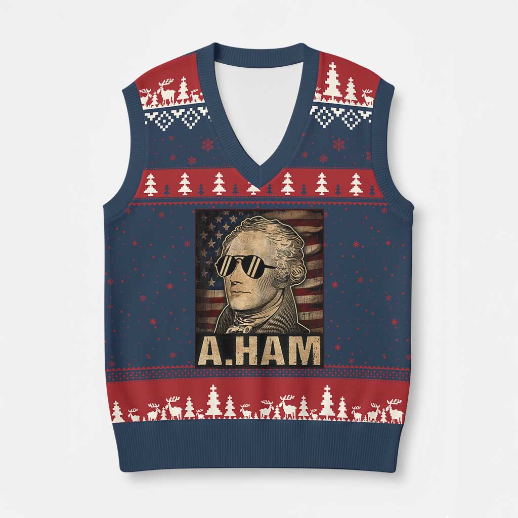 Alexander Hamilton V-Neck Knit Sweater Vest Vintage American Flag - Wonder Print Shop