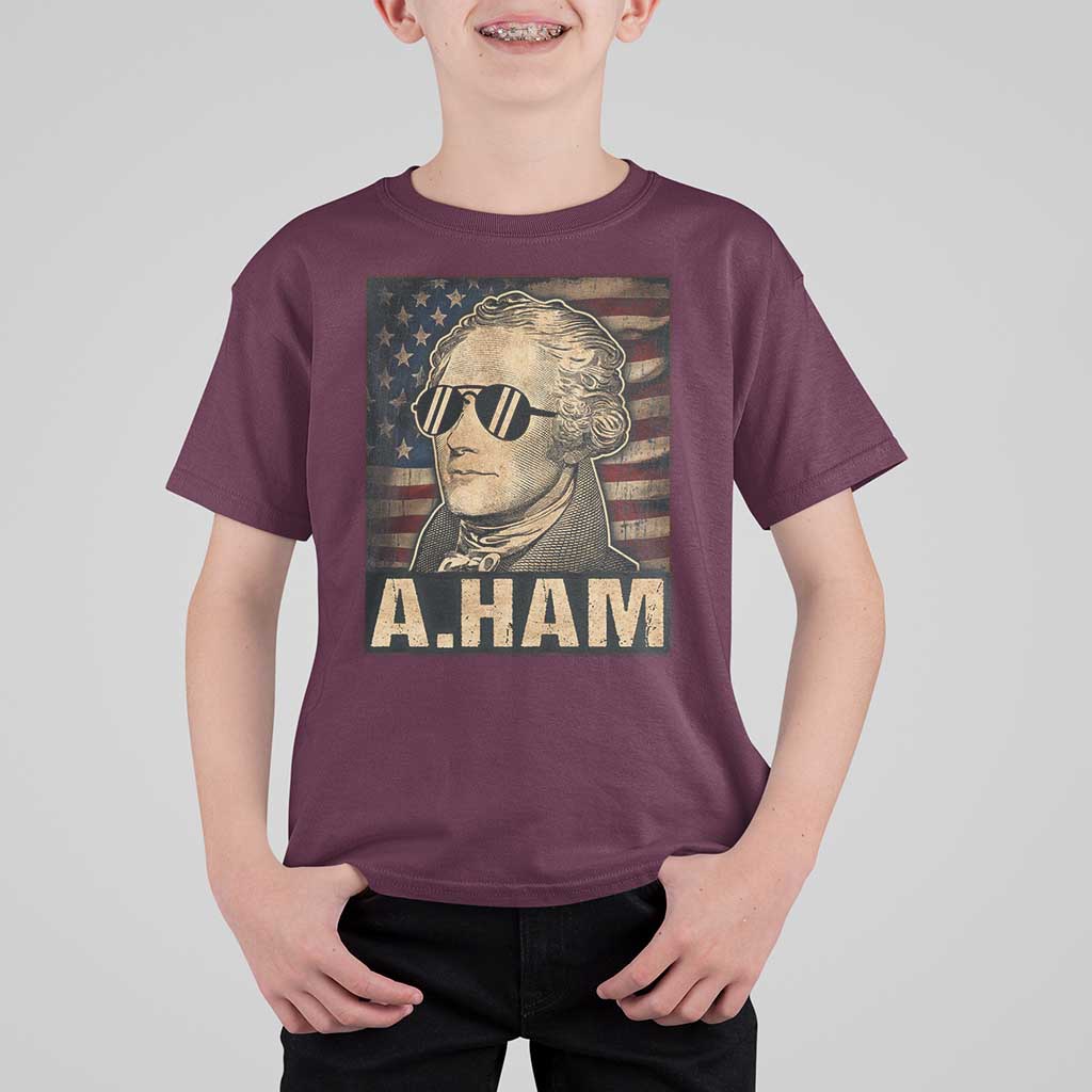 Alexander Hamilton T Shirt For Kid Vintage American Flag - Wonder Print Shop