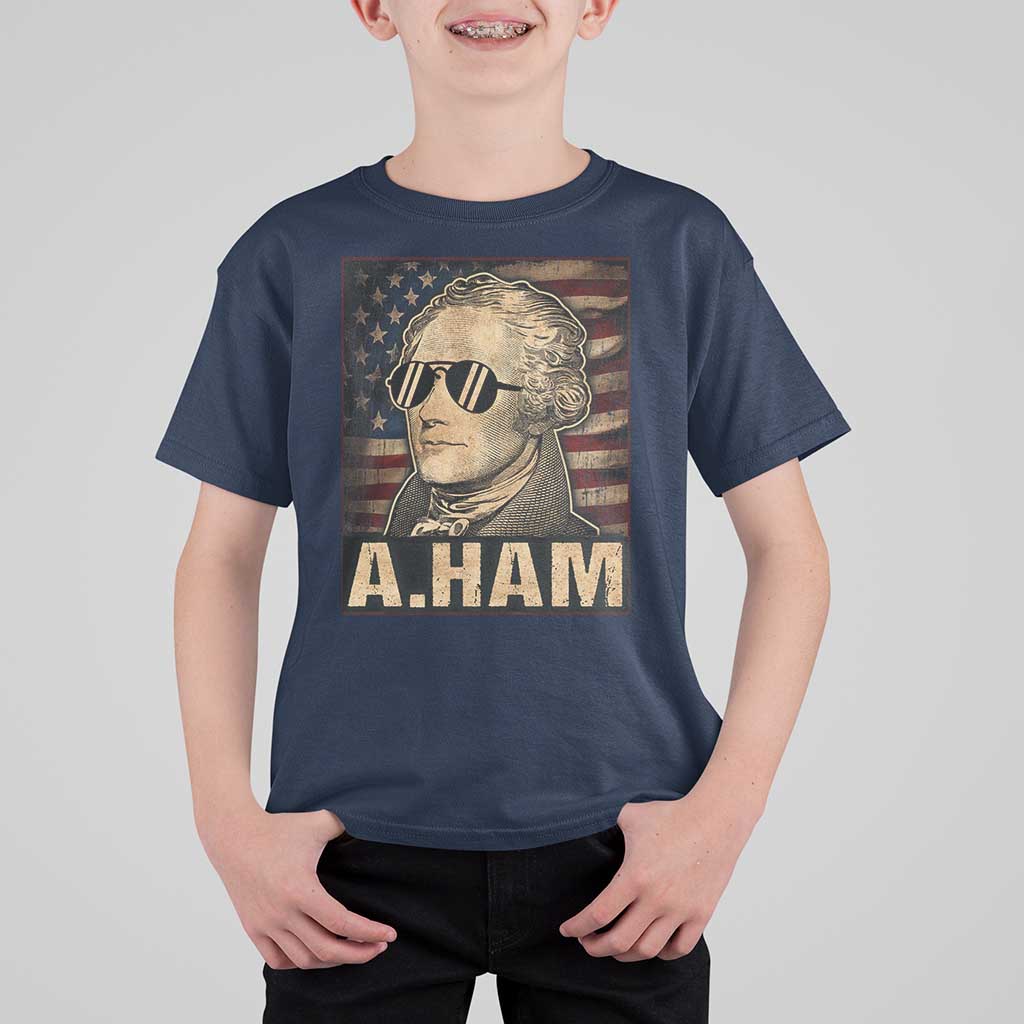 Alexander Hamilton T Shirt For Kid Vintage American Flag - Wonder Print Shop