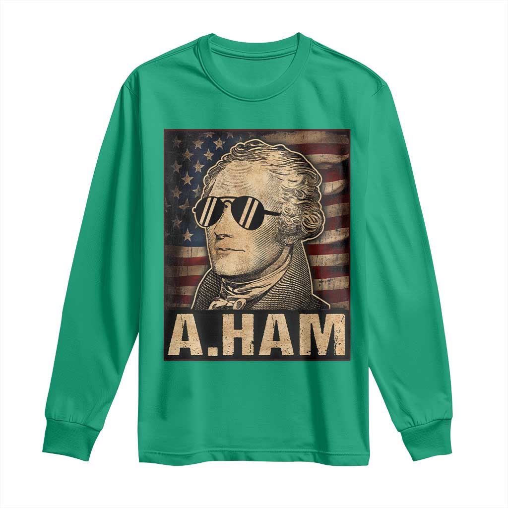 Alexander Hamilton Long Sleeve Shirt Vintage American Flag - Wonder Print Shop