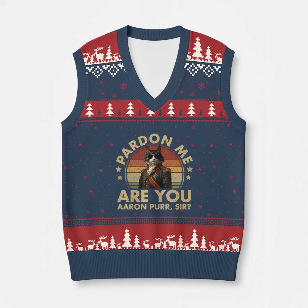 Alexander Hamilton Cat V-Neck Knit Sweater Vest Funny Gifts For Fans Cat Lovers - Wonder Print Shop